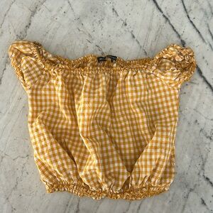 brandy Melville yellow plaid off the shoulder crop top
